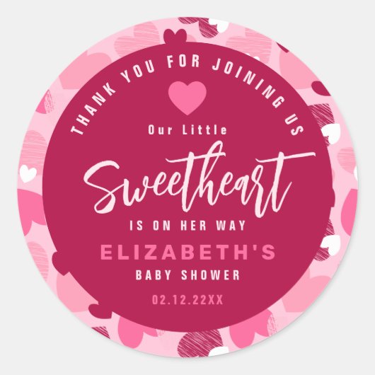 Little Sweetheart Pink Valentine's Baby Shower ラウンドシール (正面)