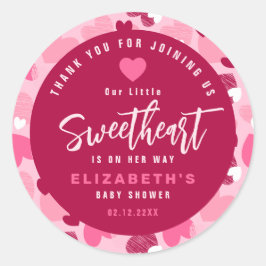 Little Sweetheart Pink Valentine's Baby Shower ラウンドシール