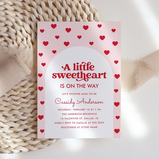 Little Sweetheart Pink Valentine's Baby Shower 招待状