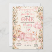 Little Sweetheart Storybook Teddy Bear Goose 1st 招待状 (正面)