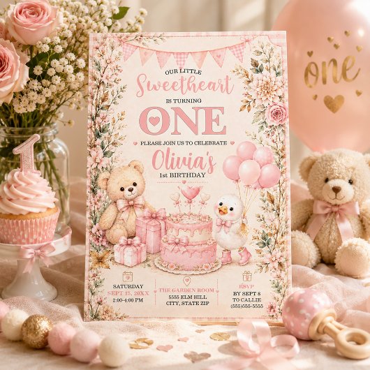 Little Sweetheart Storybook Teddy Bear Goose 1st 招待状