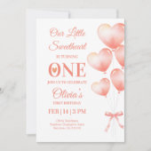 Little Sweetheart Turns One Baby Girl Invitation 招待状 (正面)