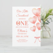 Little Sweetheart Turns One Baby Girl Invitation 招待状 (スタンド正面)