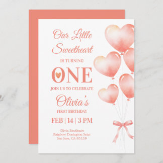Little Sweetheart Turns One Baby Girl Invitation 招待状