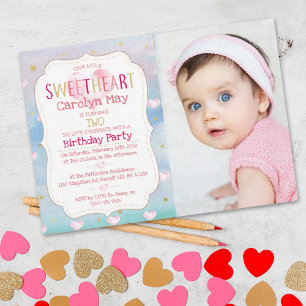 Little Sweetheart Valentineの誕生日写真 招待状