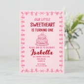 Little Sweetheart Valentine 1st Birthday Cake  招待状 (スタンド正面)