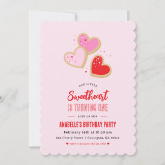Little Sweetheart Valentine 1st Birthday Party 招待状