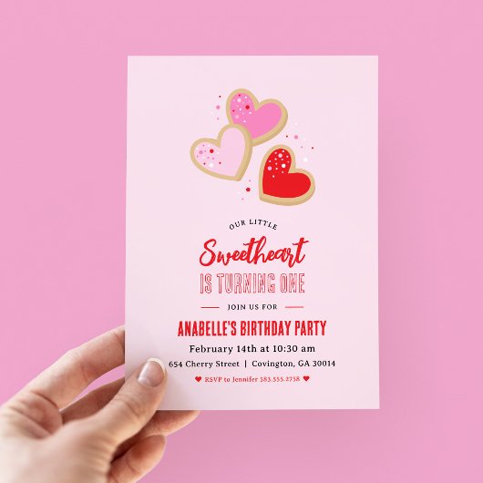 Little Sweetheart Valentine 1st Birthday Party 招待状