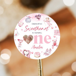 Little Sweetheart Valentine 1st Birthday Sticker ラウンドシール
