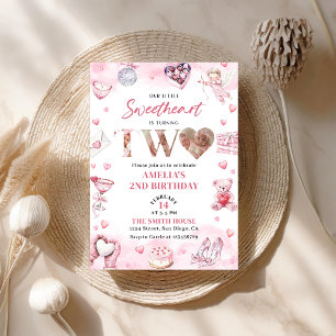 Little Sweetheart Valentine 2nd Birthday Photo 招待状