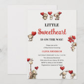 Little Sweetheart Valentine animals Baby Shower バレ 招待状 (正面/裏面)