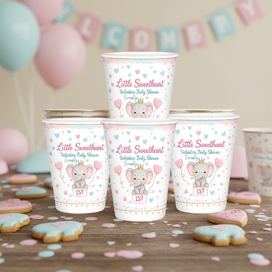 Little Sweetheart Valentine Baby Shower Elephant 紙コップ