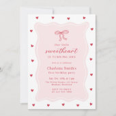 Little Sweetheart Valentine Bow 1st Birthday 招待状 (正面)