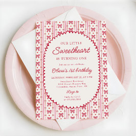 Little Sweetheart Valentine Bow 1st Birthday 招待状