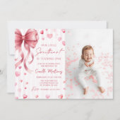 Little Sweetheart Valentine Bow 1st Birthday Photo 招待状 (正面)