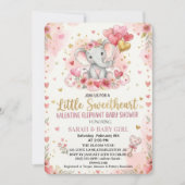 Little Sweetheart Valentine Elephant baby shower 招待状 (正面)
