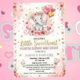 Little Sweetheart Valentine Elephant baby shower 招待状