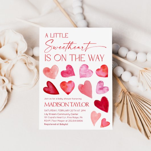 Little Sweetheart Valentine Hearts Baby Shower 招待状