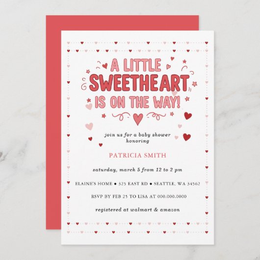 Little Sweetheart Valentines Baby Shower 招待状 (正面/裏面)