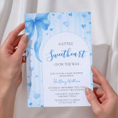Little Sweetheart Valentines Blue Bow Baby Shower 招待状