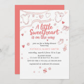 Little Sweetheart Valentines Bow Baby Shower 招待状 (正面/裏面)