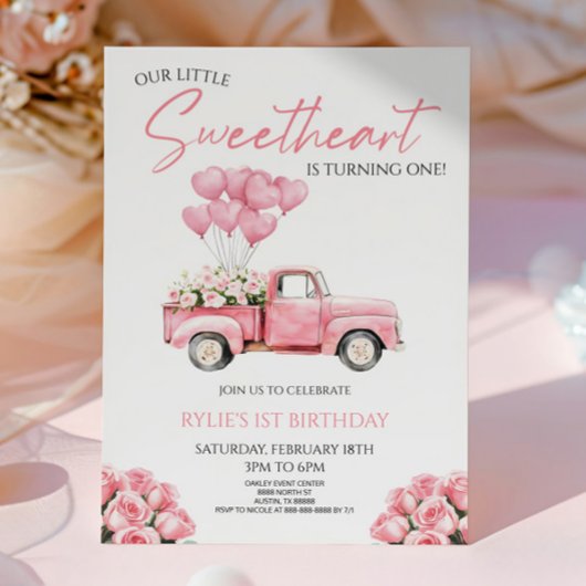Little Sweetheart Valentine's Day Birthday Party 招待状