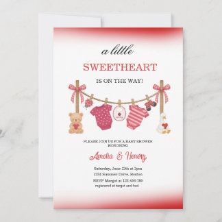 Little Sweetheart Valentines Girl Baby Shower  招待状