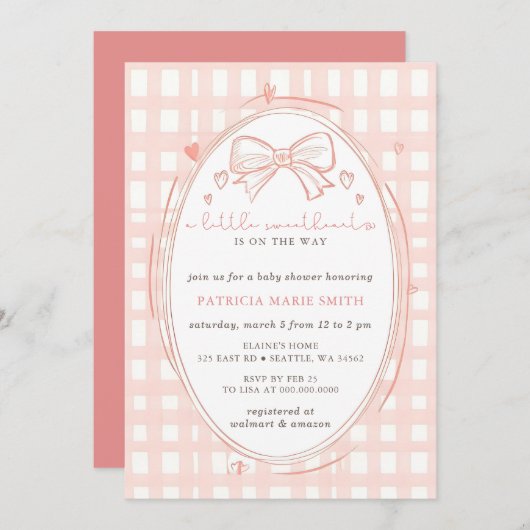 Little Sweetheart Valentines Girl Baby Shower 招待状 (正面/裏面)