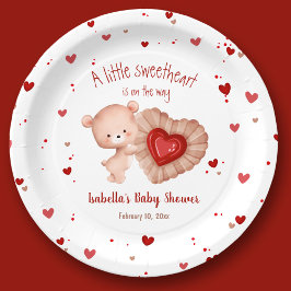 Little Sweetheart Valentines Red Baby Shower ペーパープレート