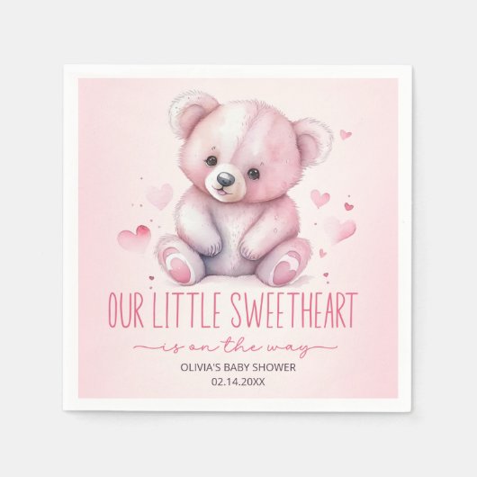 Little sweetheart water color bearベビーシャワー スタンダードカクテルナプキン (正面)