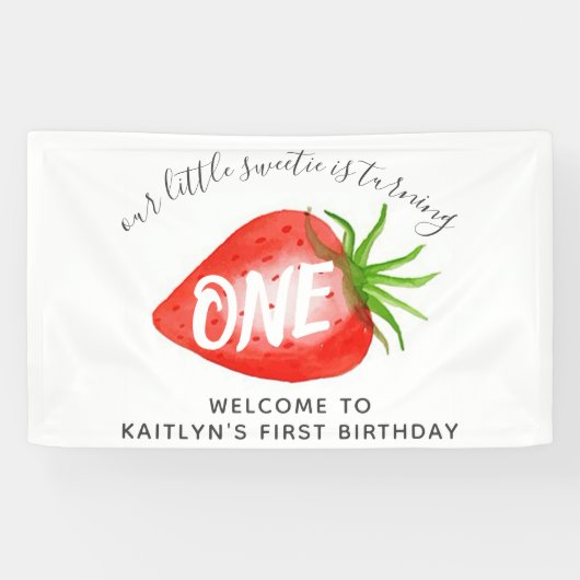 Little Sweetie Strawberry 1st Birthday Welcome 横断幕 (横)