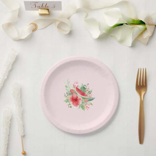  Little Sweetie 🍉 Watermelon Floral Baby Shower ペーパープレート (ウェディング)