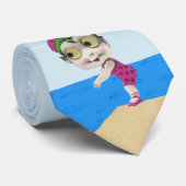 Little Swimmer Girl Pink Bathing Suit Big Eyes ネクタイ (ロール)