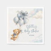 Little Teddy Bear Blue Balloons Clouds Baby Boy スタンダードカクテルナプキン (正面)
