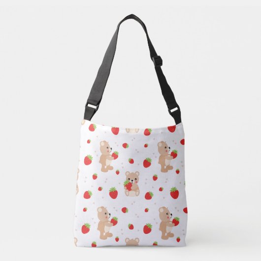 Little teddy bear with strawberry クロスボディバッグ (正面)