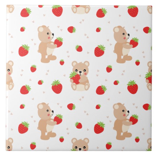 Little teddy bear with strawberry タイル (正面)
