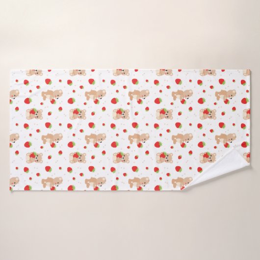 Little teddy bear with strawberry バスタオル (バスタオル)