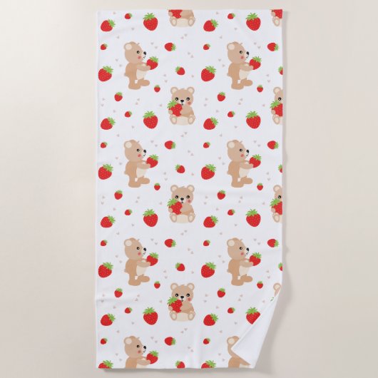 Little teddy bear with strawberry ビーチタオル (正面)