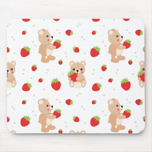 Little teddy bear with strawberry マウスパッド (正面)
