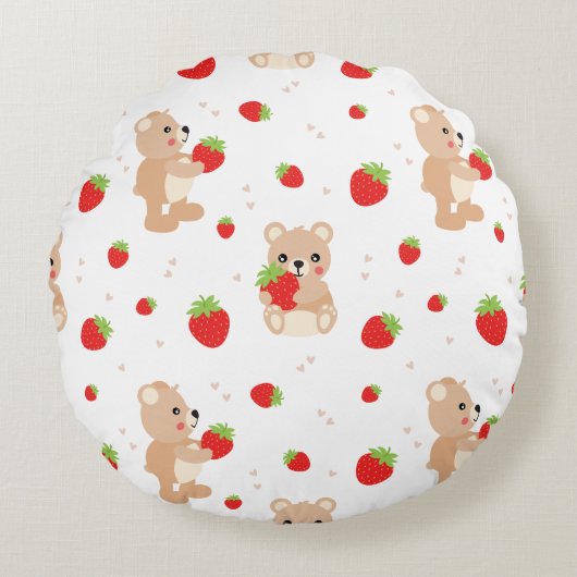 Little teddy bear with strawberry ラウンドクッション (正面)