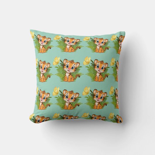  Little Tiger & Butterfly Throw Pillow クッション (正面)