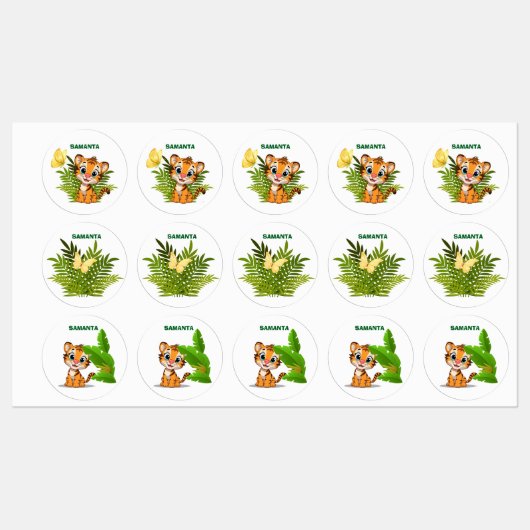 Little Tiger & Butterfly Waterproof Labels ラベル (シート)