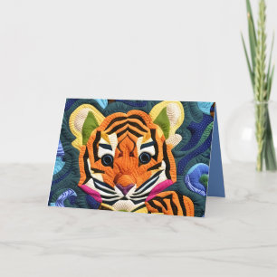 Little Tiger Cub Quilt Pattern Birthday Card サンキューカード