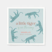 Little Tiger Modern Blue Boy Baby Shower スタンダードカクテルナプキン (正面)