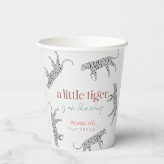 Little Tiger Modern Gray Baby Shower 紙コップ (裏面)