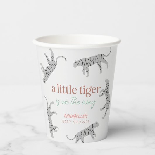 Little Tiger Modern Gray Baby Shower 紙コップ (正面)