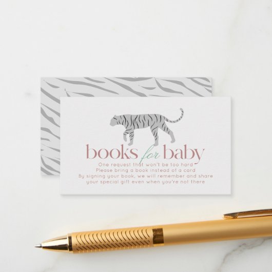 Little Tiger Modern Gray Baby Shower Book Request エンクロージャーカード (正面/裏面インサイチュ)