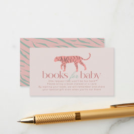Little Tiger Modern Pink Baby Shower Book Request エンクロージャーカード