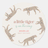 Little Tiger Modern Taupe Baby Shower  ラウンドシール (正面)