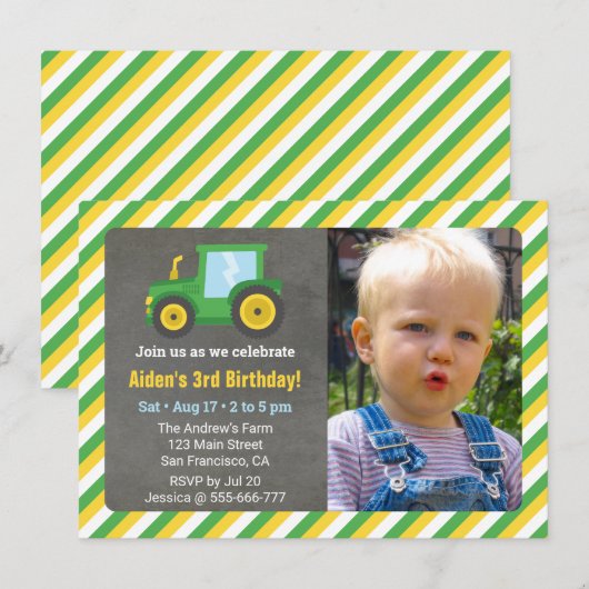 Little Tractor Boys Birthday Partyの写真 招待状 (正面/裏面)